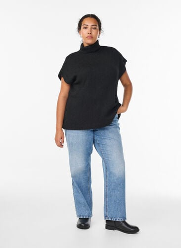 Zizzi Ermeløs strikket vest med høy hals, Svart, Model image number 1