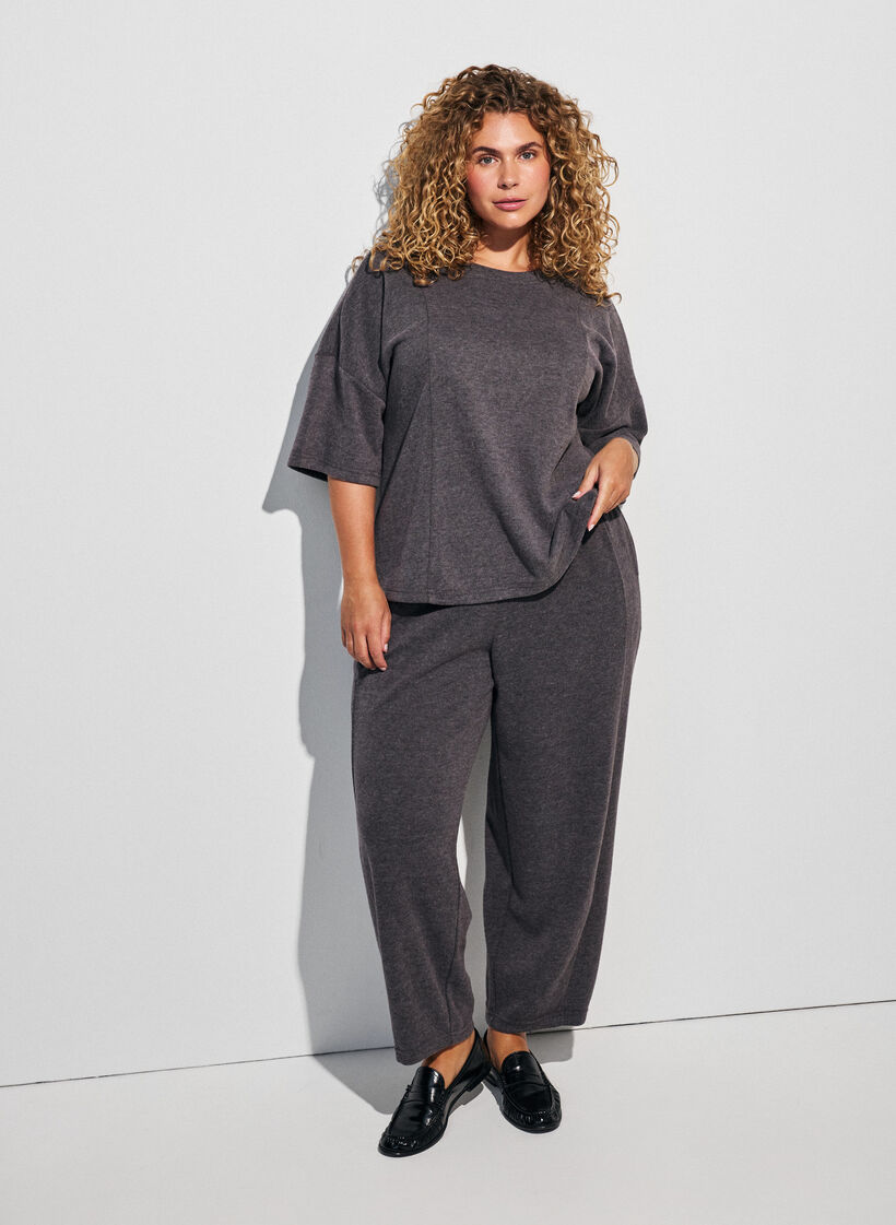 A-line jerseybluse med albuelange ermer, Gr&aring;, Model image number 1