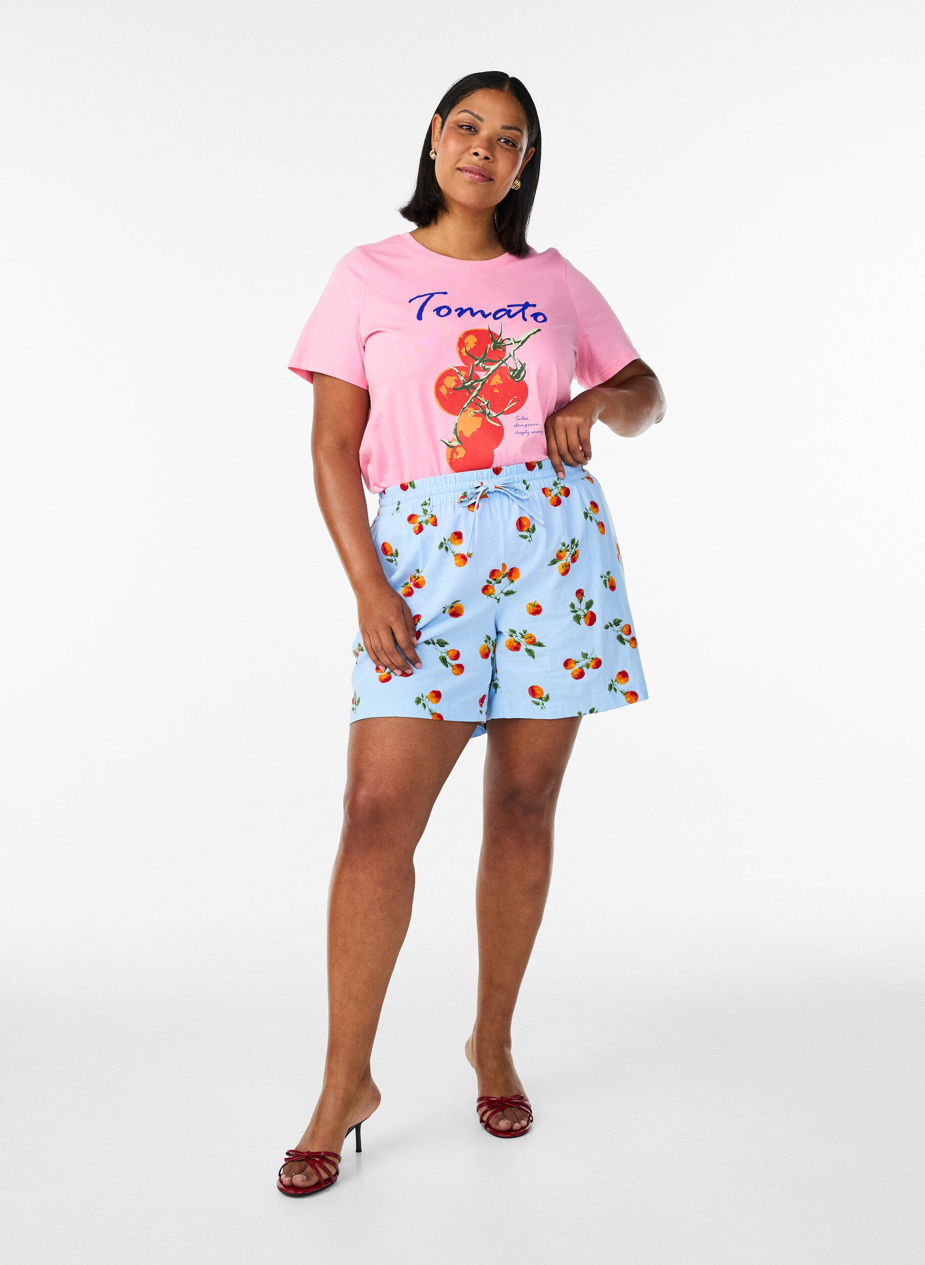 ZizziT-skjorte i &oslash;kologisk bomull med tomatprint, Rosa, Model image number 1