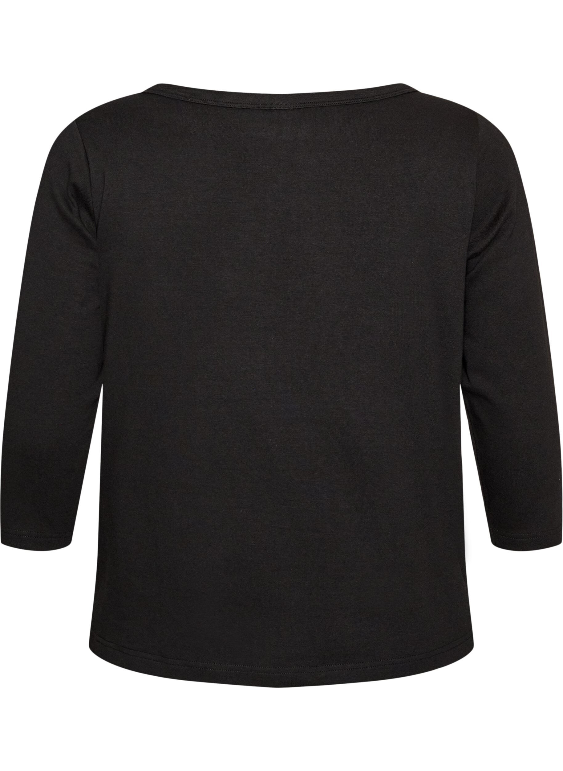 ZizziBasis-T-skjorte med b&aring;thals og 3/4-ermer, Svart, Packshot image number 1