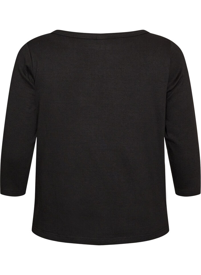 Basis-T-skjorte med b&aring;thals og 3/4-ermer, Svart, Packshot image number 1