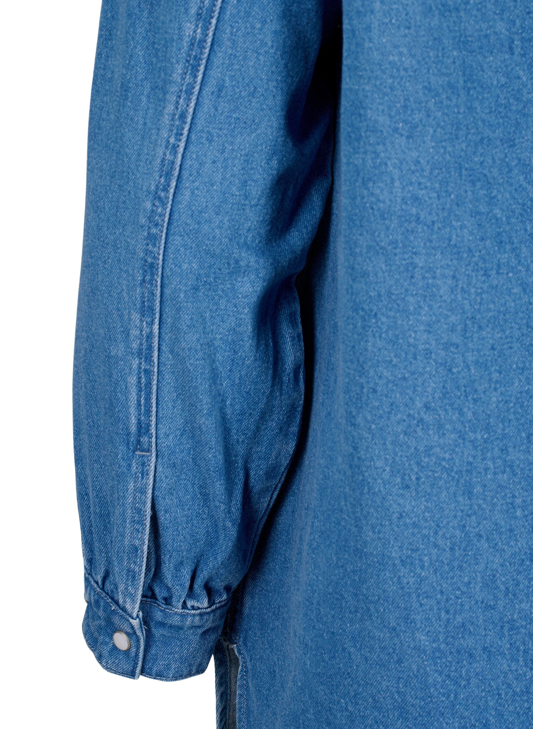 Zizzi Denimskjorte med rhinesteiner, Light Blue Denim, Packshot image number 4