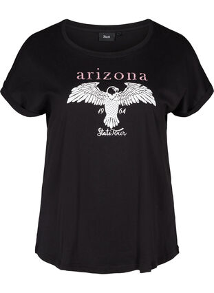 Kortermet T-skjorte med mønster i bomull, Black w. Arizona , Packshot image number 0