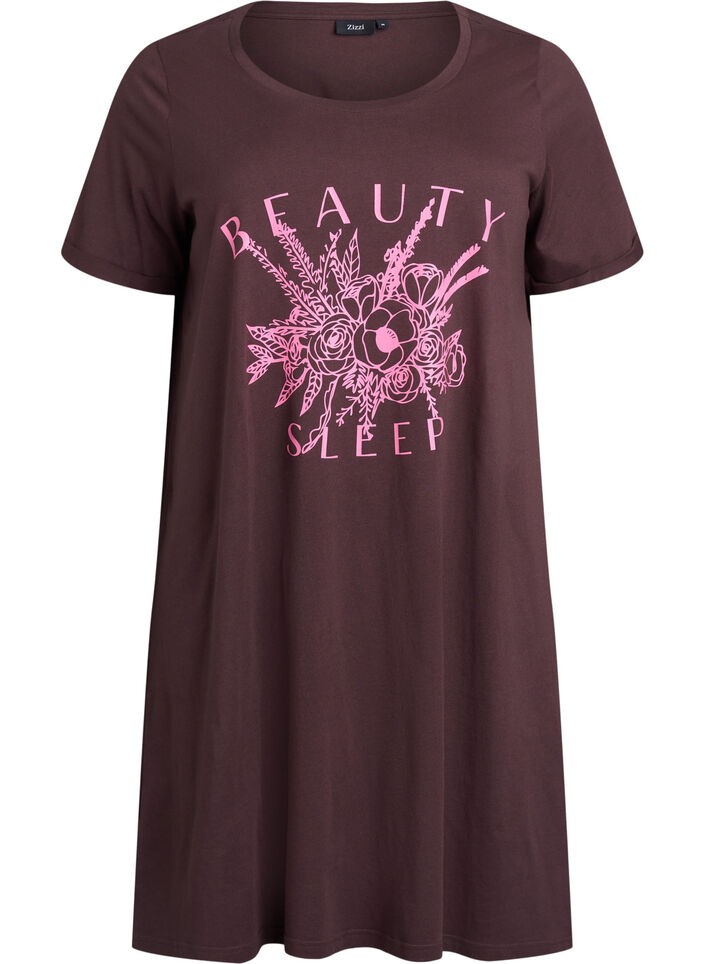 Kortermet nattkjole i &oslash;kologisk bomull, Brun, Packshot image number 0