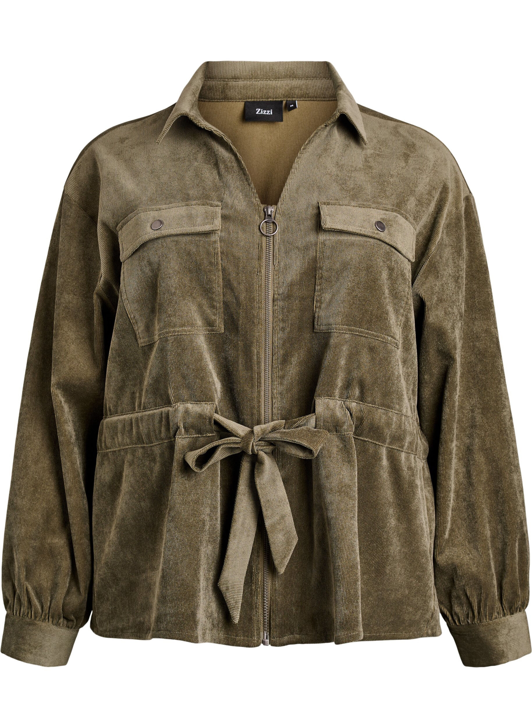 Cordfl&oslash;yelshacket med knytebelte og lommer