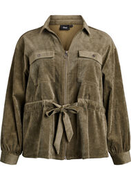 Cordfløyelshacket med knytebelte og lommer, Grønn