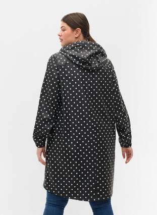 Zizzi Prikkete regnjakke med hette, Black W/White Dot, Model image number 1