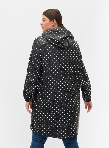 Zizzi Prikkete regnjakke med hette, Black W/White Dot, Model image number 1