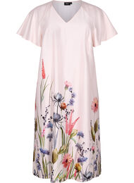 Midikjole med blomstermønster og korte ermer, White Sand