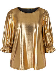 Shiny bluse med 3/4-puffermer, Gold