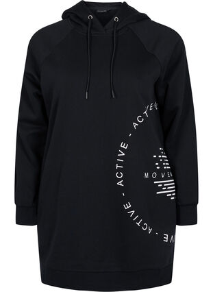 Lang hettegenser med tekst foran, Black w. Logo Print, Packshot image number 0