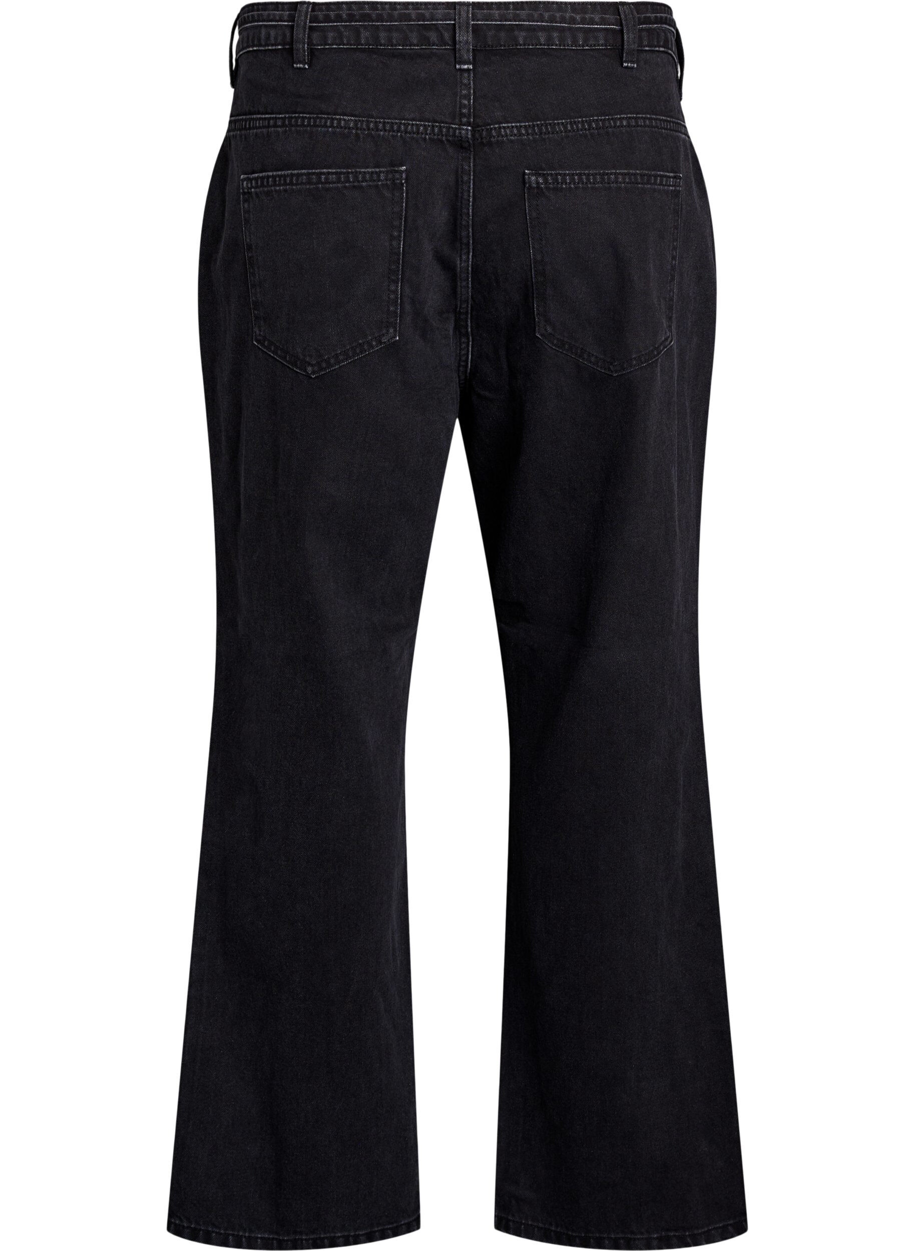 Zizzi Straight fit jeans med knytebelte, Svart, Packshot image number 1