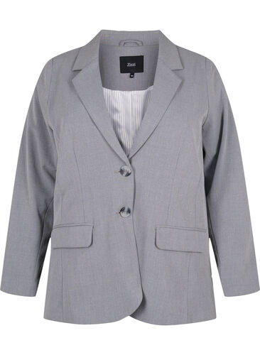 Enkel blazer med lommer, Medium Grey Melange, Packshot image number 0
