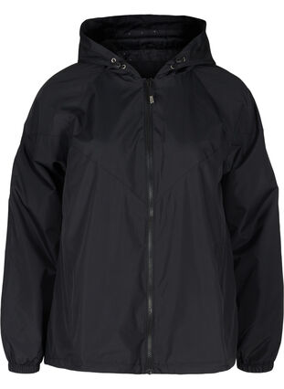 Kort jakke med glidelås og hette, Black, Packshot image number 0