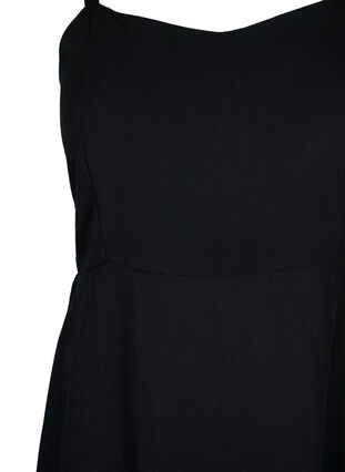Ensfarget kjole med stropper i viskose med smock, Black, Packshot image number 2