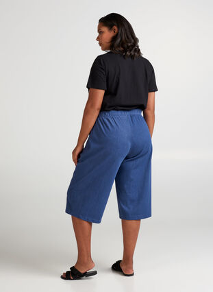 3/4 bukser med elastikk, Blue denim, Model image number 1