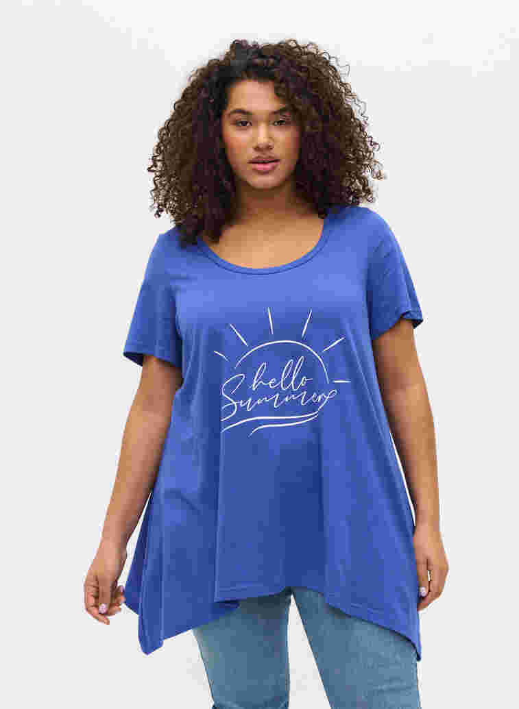 T-skjorte i bomull med A-form, Dazzling Blue HELLO , Model image number 0
