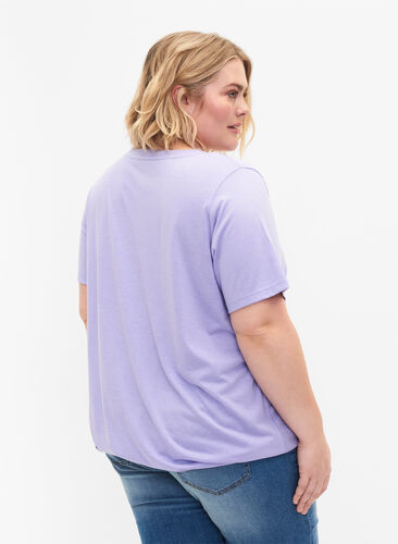 Melert T-skjorte med strikkant, Lavender Mél, Model image number 1