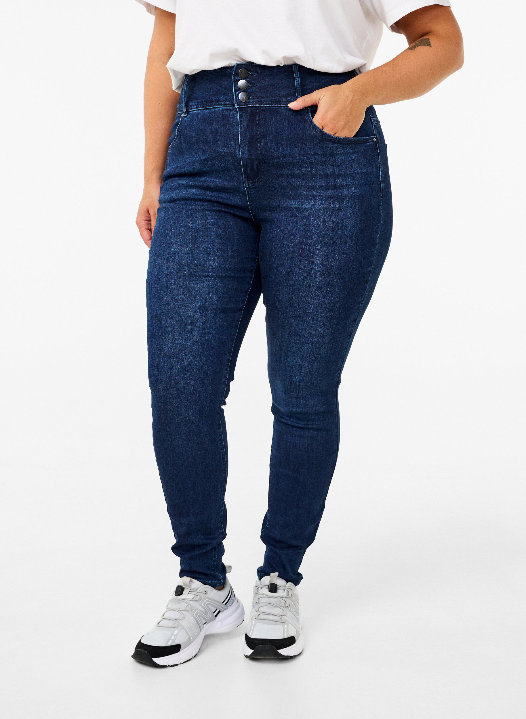 Zizzi Super slim Bea jeans med ekstra h&oslash;yt liv, Dark Blue, Model image number 2