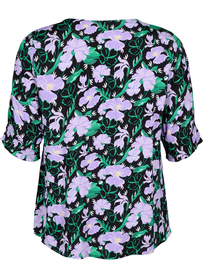 Bluse i viskose med knapper, Black Small Flower, Packshot image number 1