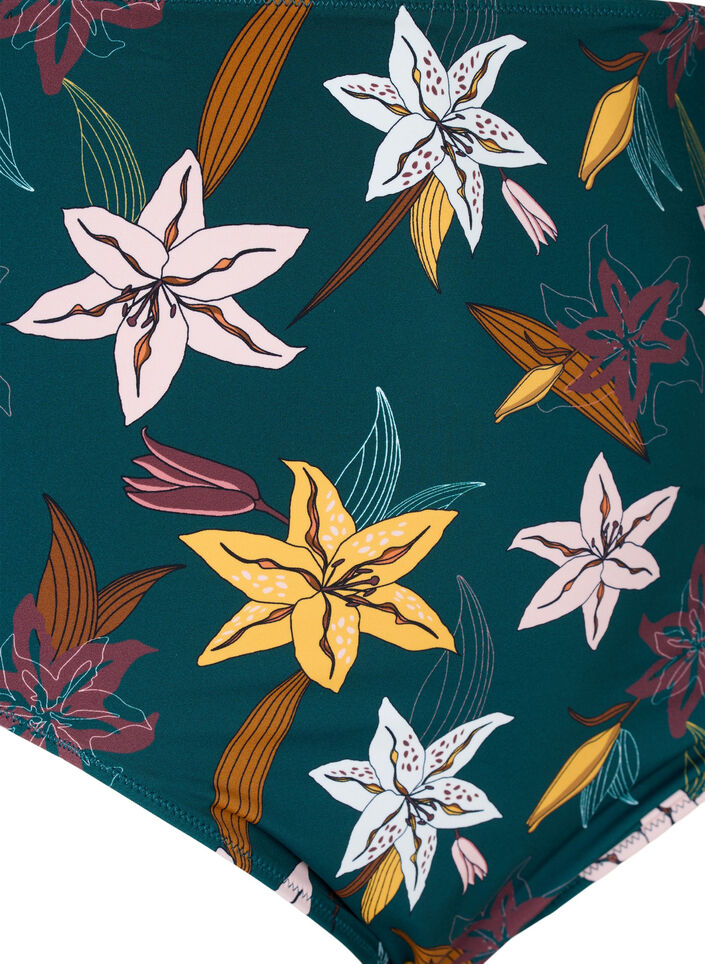 Ekstra høy midje bikiniunderdel med blomstertrykk, Grønn, Packshot image number 2