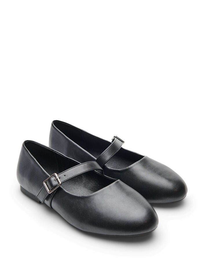 Ballerina i imitert skinn med stropp, Svart, Packshot image number 1