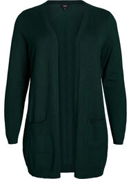 Lang, strikket cardigan i en viskoseblanding, Grønn