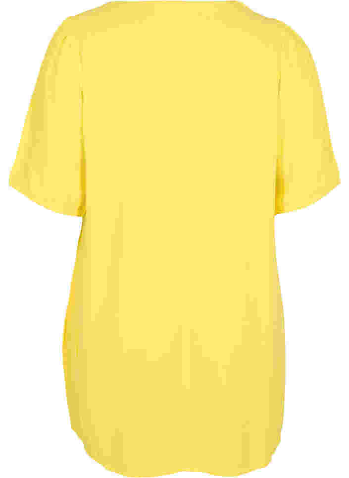 Viskosetunika med V-hals og knapper, Primrose Yellow, Packshot image number 1