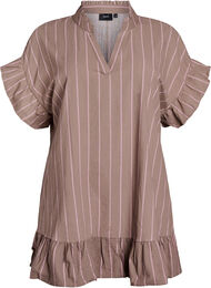 Tunika med V-hals og rysjedetaljer, Fossil Pink Stripe