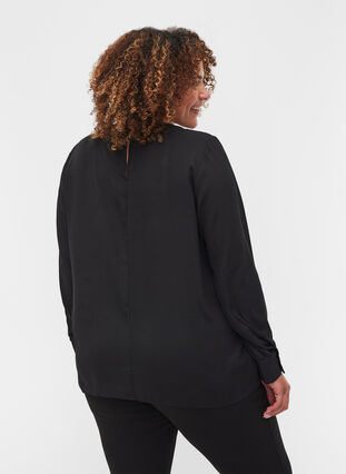 Bluse med lange ermer, Black, Model image number 1