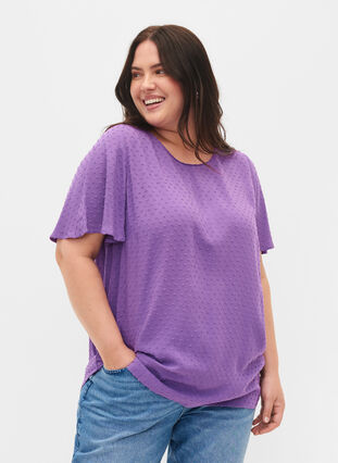 Strukturert viskosebluse med flaggermusermer, Royal Lilac, Model image number 0