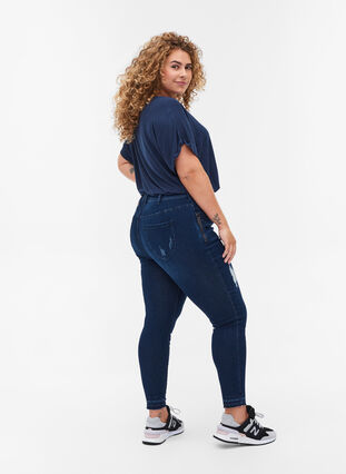Super slim Amy jeans med splitt, Dark blue denim, Model image number 1