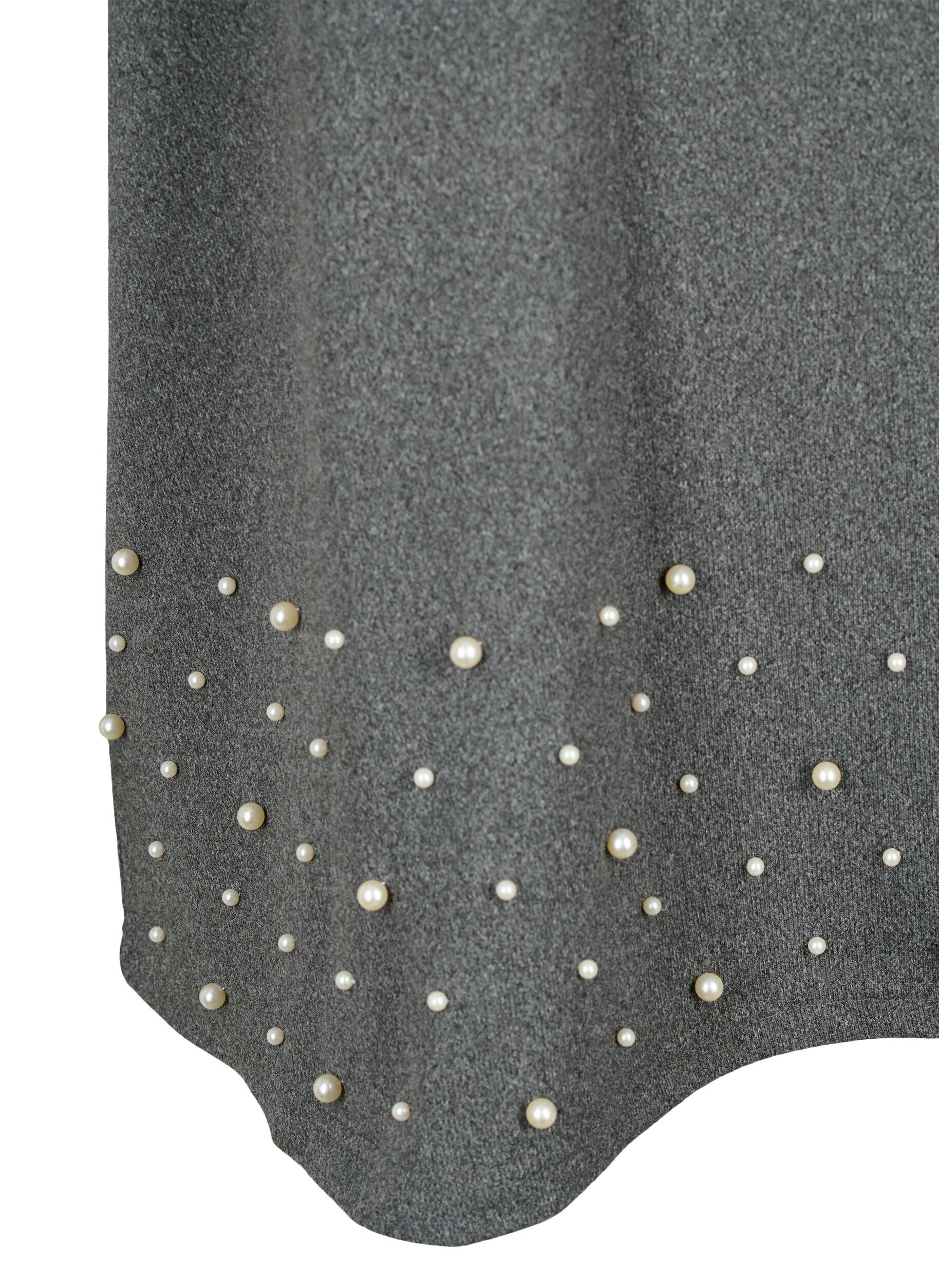Zizzi Bluse med perler og 3/4-ermer, Dark Grey Melange, Packshot image number 3
