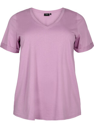 Bomulls T-skjorte med V-hals, Lavender Herb, Packshot image number 0