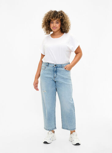Cropped Vera jeans med destroy-detaljer	, Blue Denim, Model image number 0
