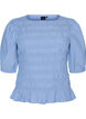 Smockbluse med volangkant og b&aring;thals, Bl&aring;, Packshot image number 0
