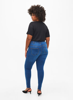 Slim-fit jeans med slitte detaljer, Blue Denim, Model image number 1