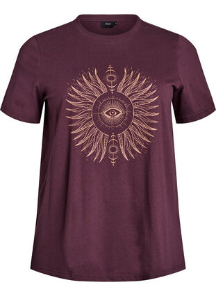 Zizzi Bomulls-T-skjorte med fronttrykk, Fudge w. EYE, Packshot image number 0