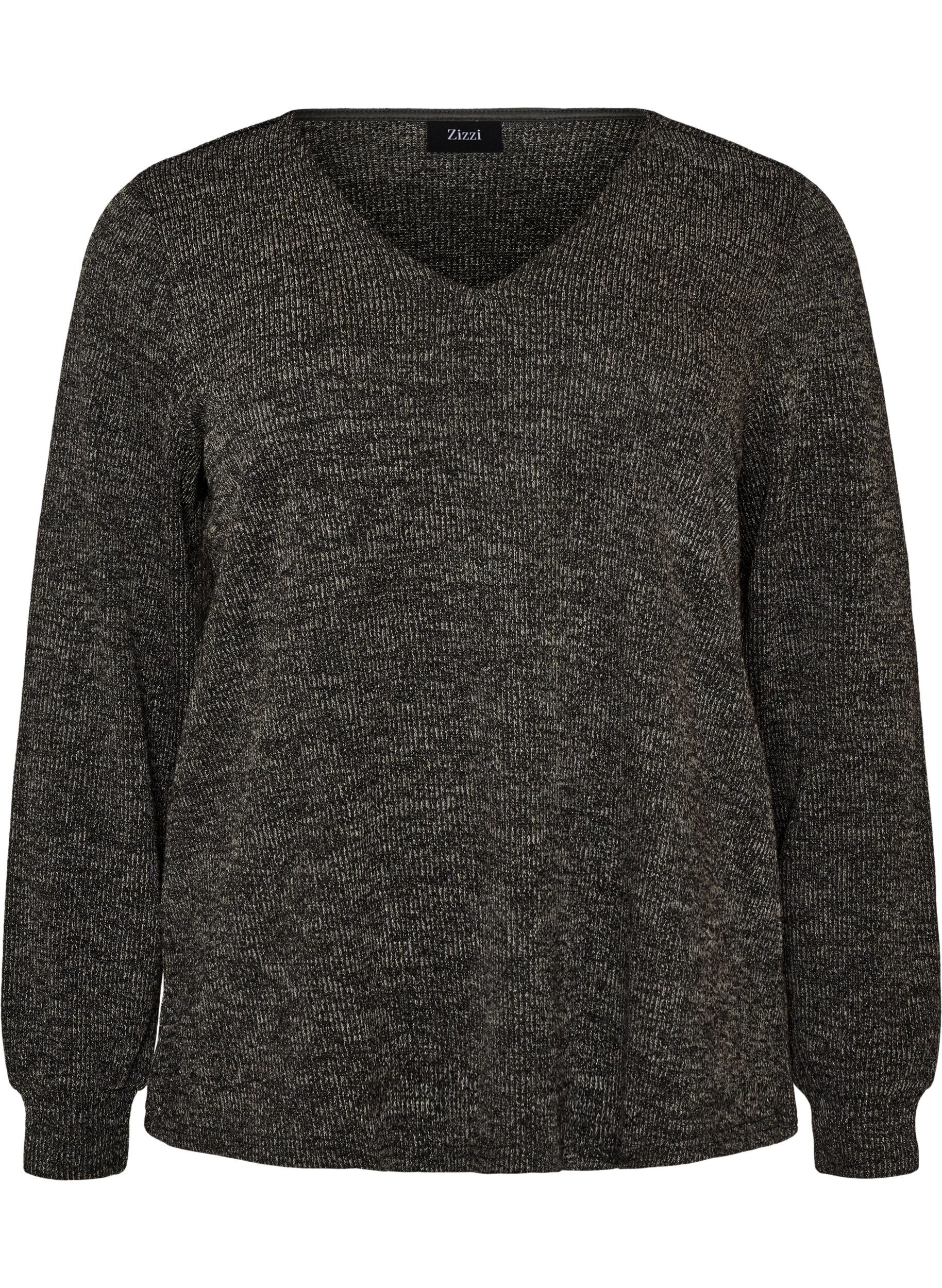 Jerseybluse med V-hals og lange ermer