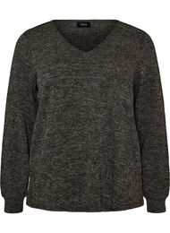 Jerseybluse med V-hals og lange ermer, Svart