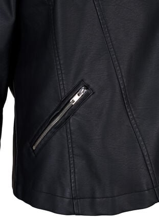 Zizzi Imitert skinn bikerjakke, Black, Packshot image number 3
