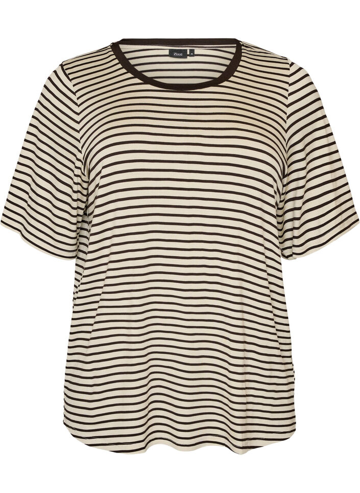 T-skjorte med TENCEL&trade; Lyocell og striper, Brun, Packshot image number 0