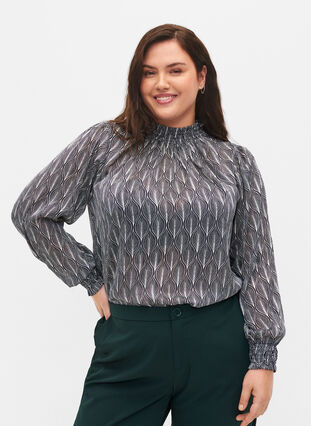 Mønstrete bluse med smock, Sky Captain Leaf, Model image number 0