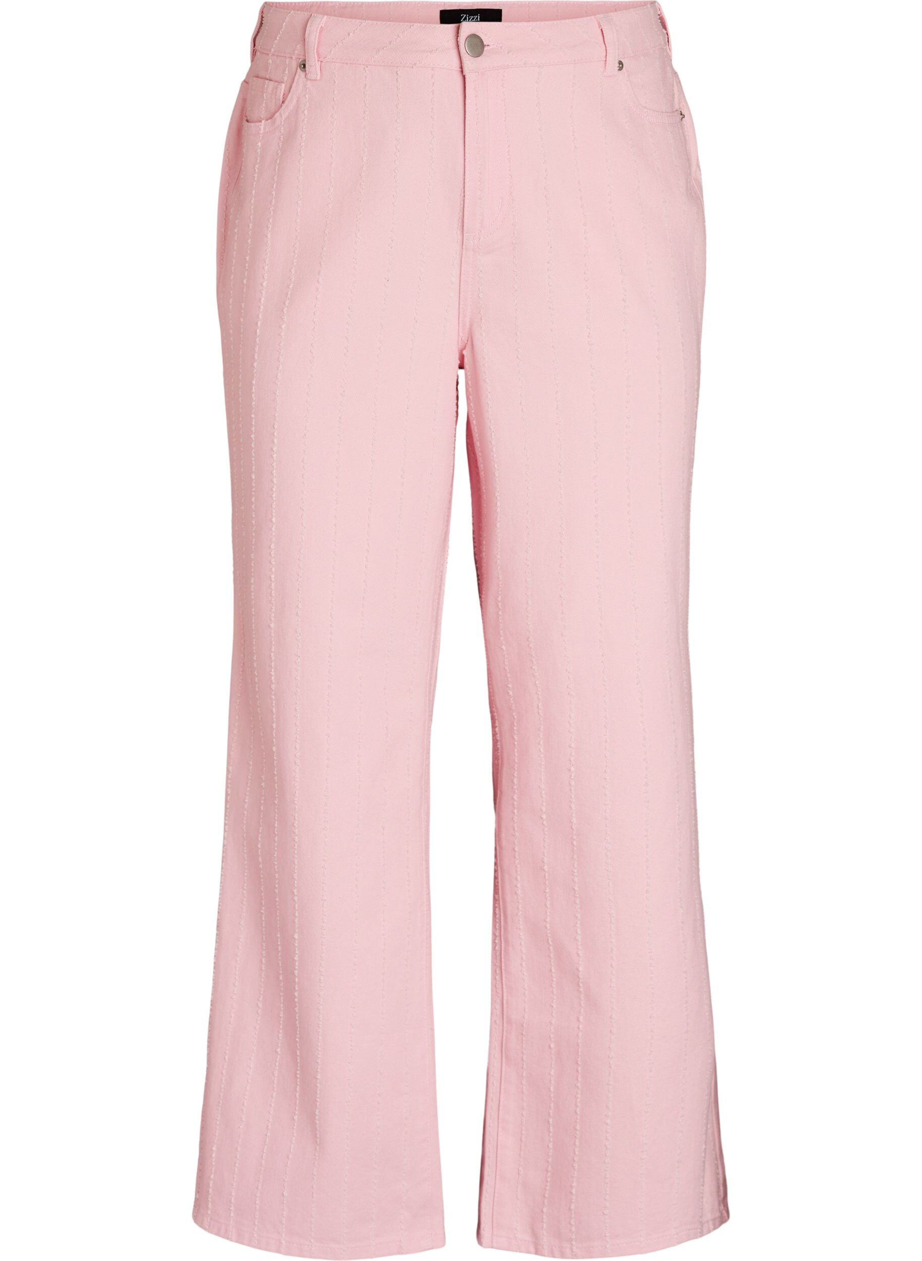 Zizzi Myra jeans i farget denim med wide fit og teksturert m&oslash;nster, Rosa, Packshot image number 0