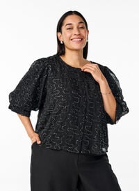 Fest bluse med paljetter og 1/2 ermer, Svart Fest bluse med paljetter og 1/2 ermer, Svart, Model