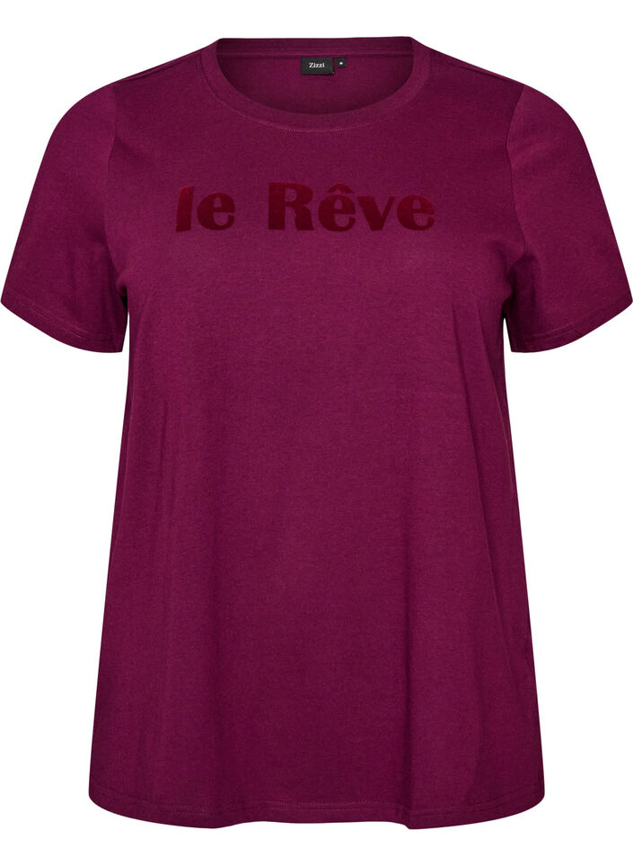 T-skjorte i organisk bomull med velur tekst, Lilla, Packshot image number 0