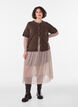 Rutete mesh bluse, Beige, Model image number 0