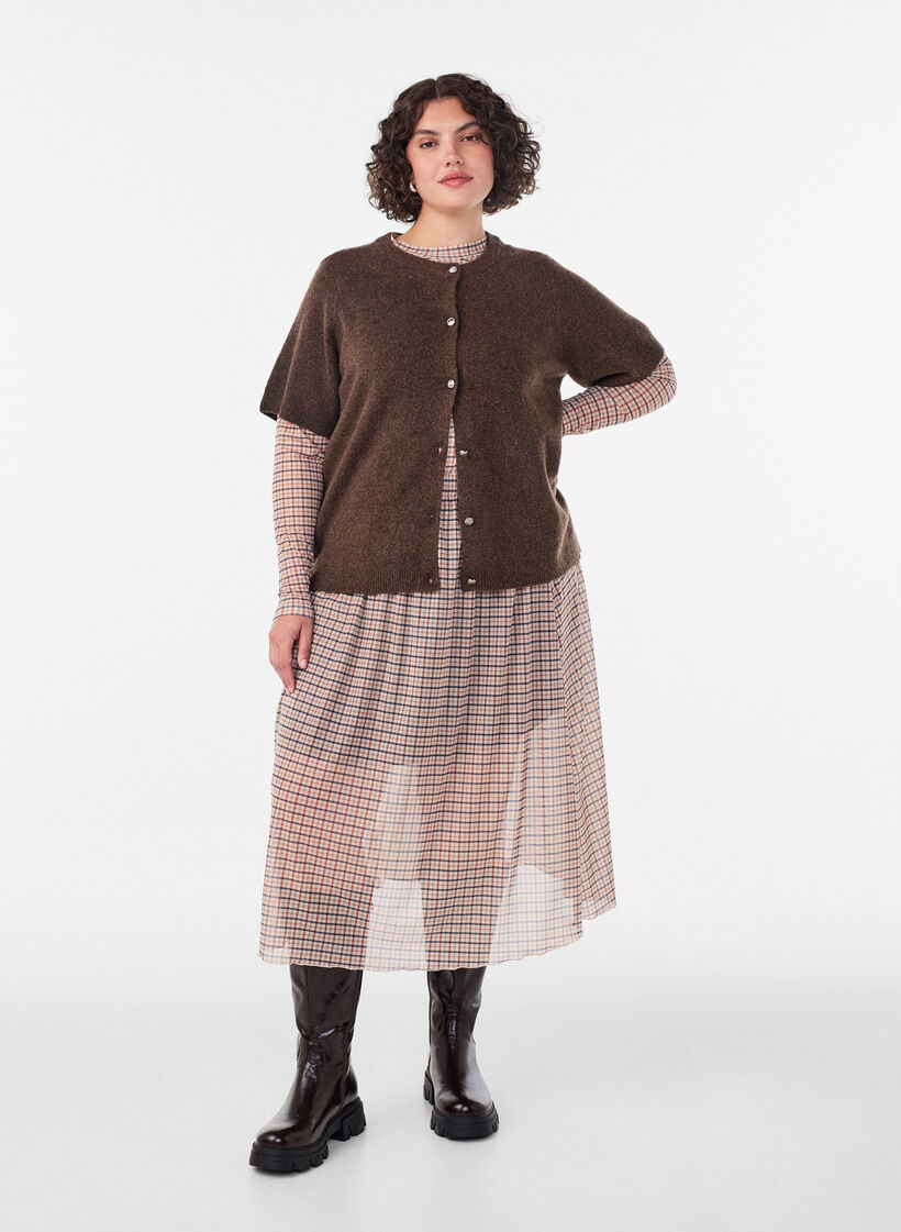 Rutete mesh bluse, Beige, Model image number 0