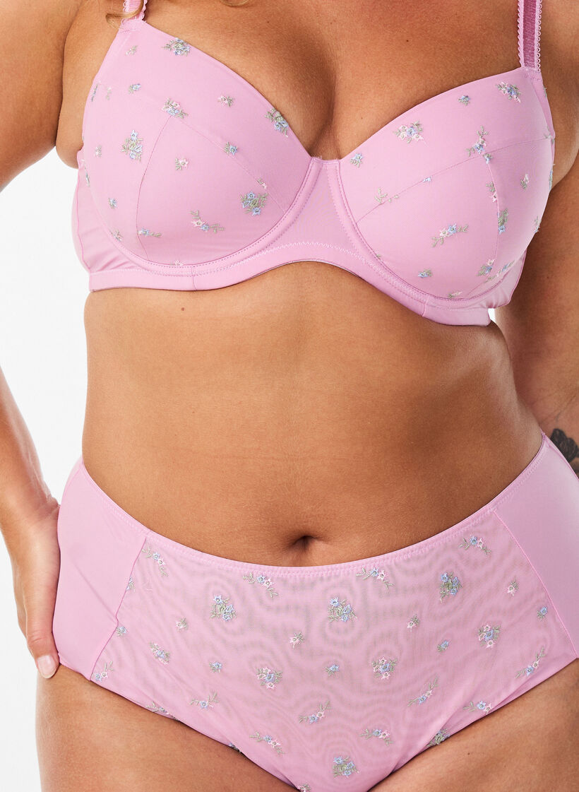 Polstret BH med mesh og blomsterbroderi, Rosa, Model image number 3