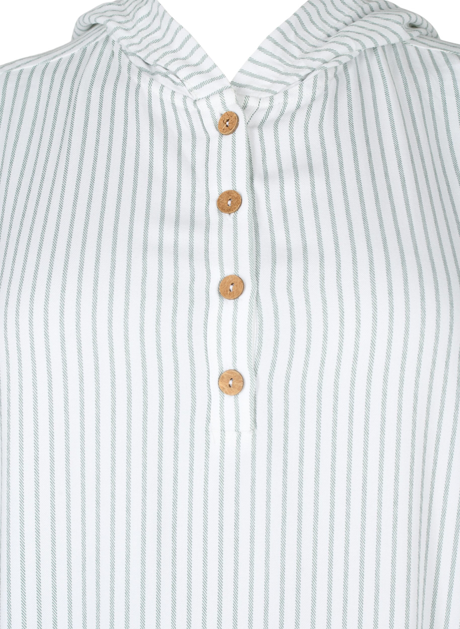 Zizzi Kortermet tunika i viskose med hette, Chinois Green Stripe, Packshot image number 2